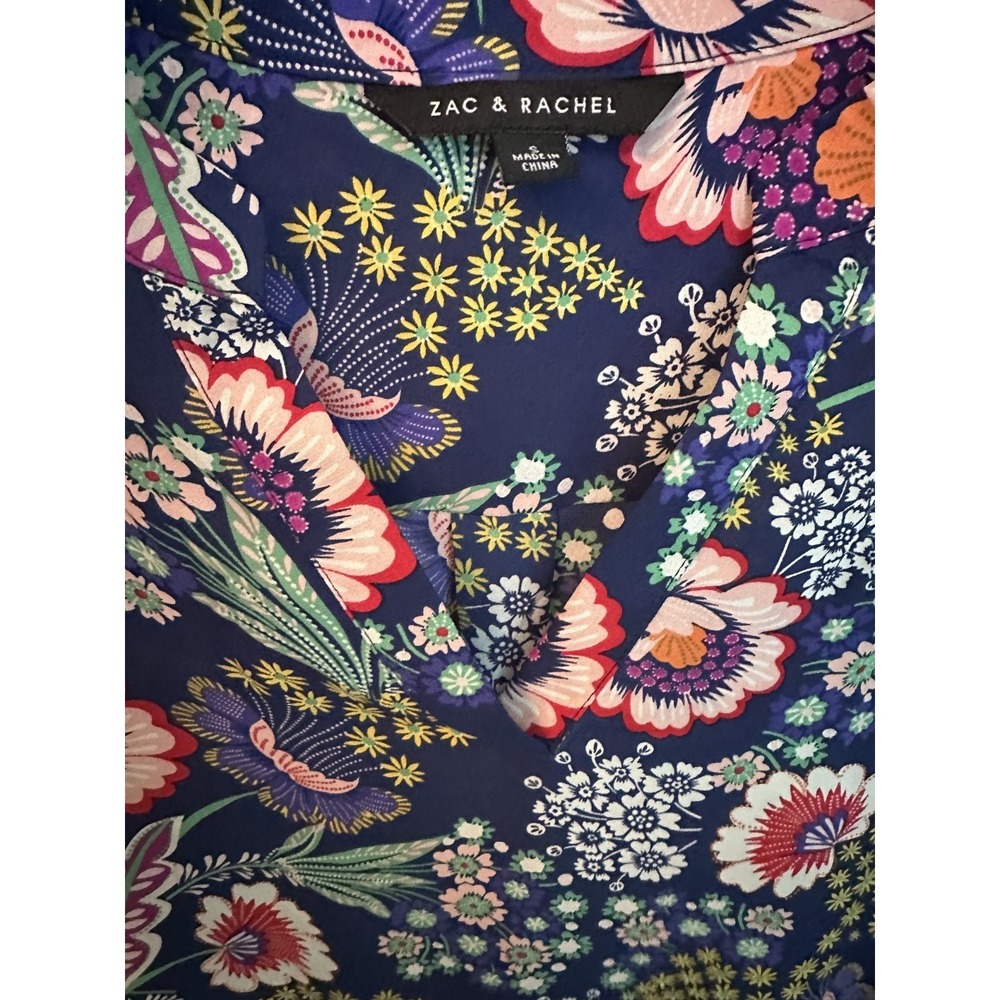 Zac & Rachel S Navy Floral Boho Blouse V Neck Long Sleeve Romantic Cottagecore - Picture 8 of 8